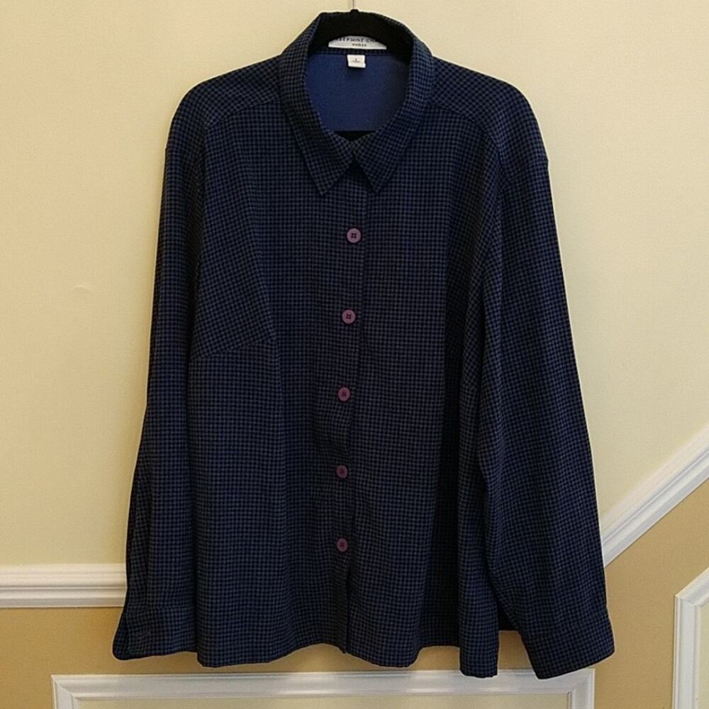 Josephine Chaus Woman Velour Navy Blue & Black Houndstooth Check size 3X - Picture 2 of 11